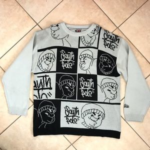 South Pole Cartoon Checkered Gray Sweater
